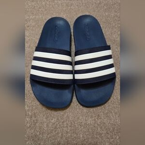Adidas BOYS Blue and White Striped Slides